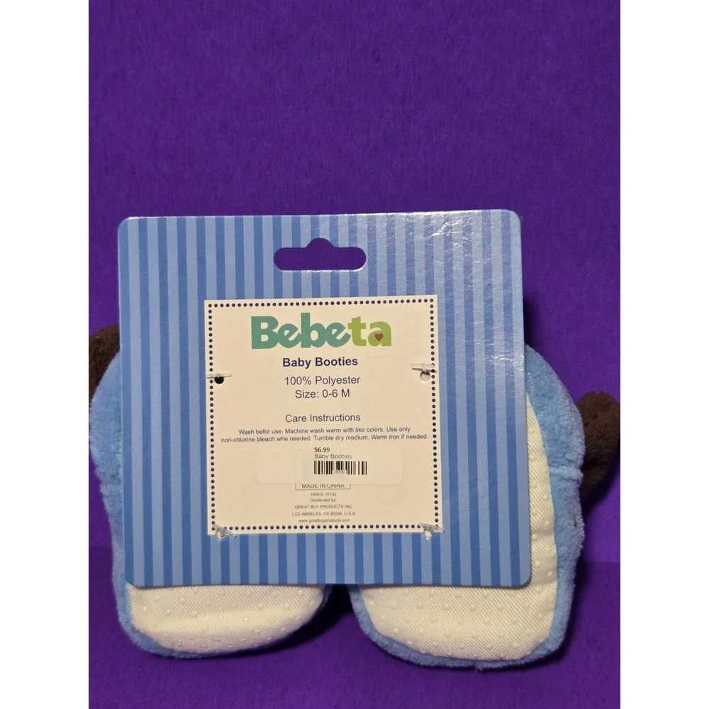 NEW Bebeta Baby Slippers Booties Infant 0-6 Months Blue Brown Dog Puppy Fleece‎